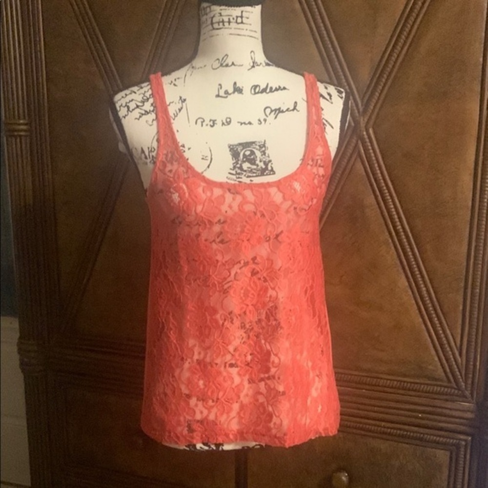 Adorable Lace Papaya Orange Sleeveless Tank Top size small